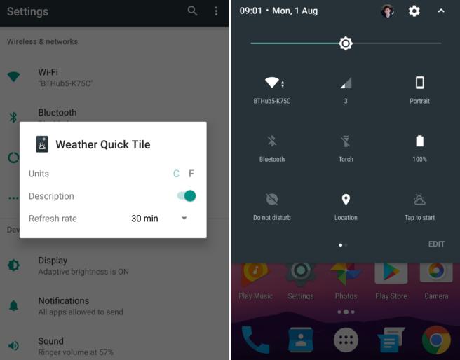Android 7.0 Nougat погода в меню быстрых настроек