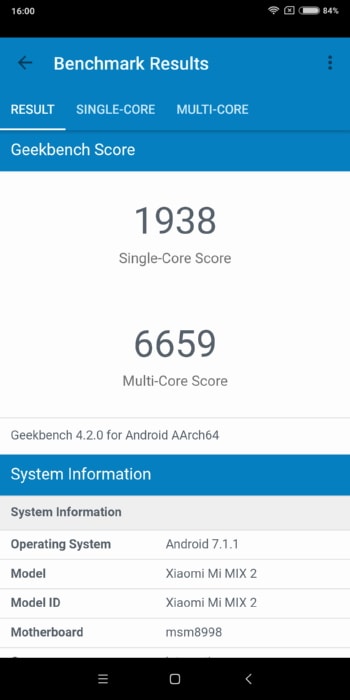 Xiaomi Mi Mix 2 в Geekbench