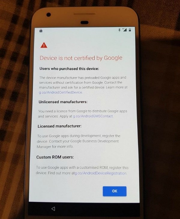 Устройство не сертифицировано Google