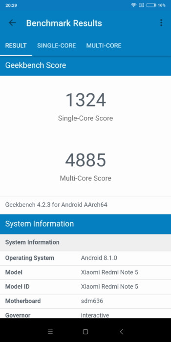 Xiaomi Redmi Note 5 в Geekbench