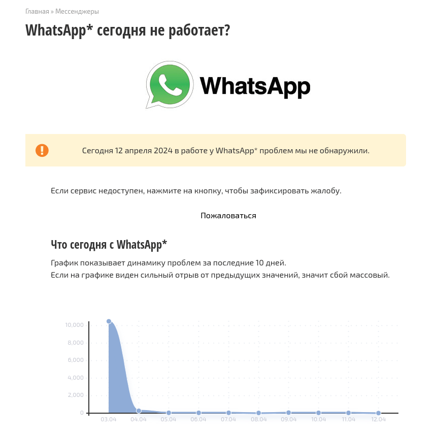 сбои в работе WhatsApp