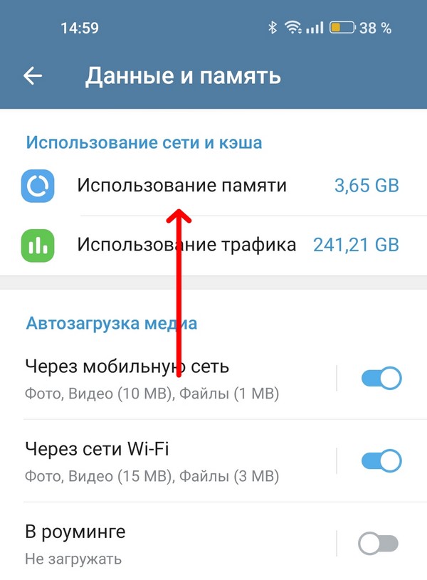 Использование памяти Telegram